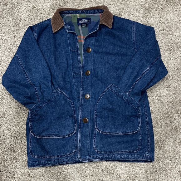Lands' End Jackets & Blazers - Lands' End Dark Blue Denim Jacket with Brown Corduroy Collar
